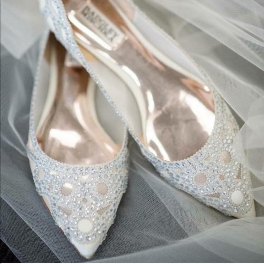 Badgley Mischka Gigi BHLDN Ivory Bridal Flat, Sz 8